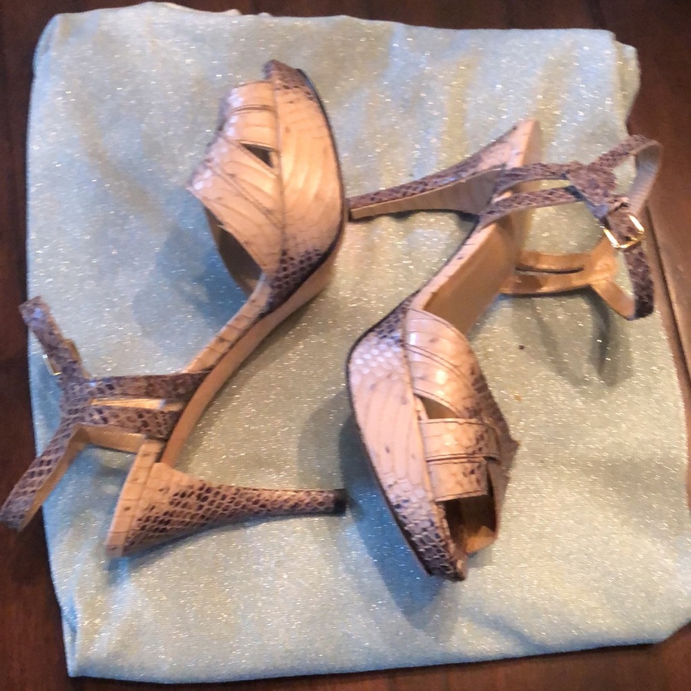 Stuart Weitzman Snake Python Ankle Strap Platform… - image 1